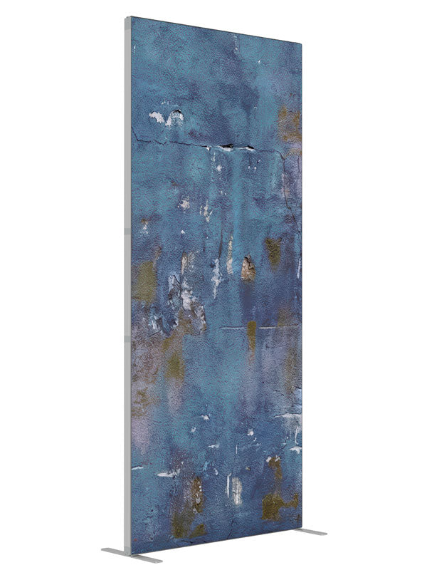 Blue Weathered Wall shown at an angled view, photography backdrop panel for Denny StudioEdge silicone edge frame, 3 ft