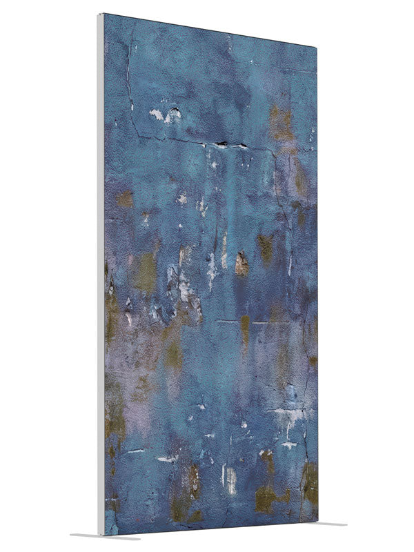 Blue Weathered Wall shown at an angled view, photography backdrop panel for Denny StudioEdge silicone edge frame, 4 ft