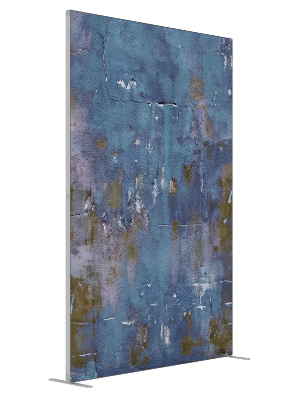 Blue Weathered Wall shown at an angled view, photography backdrop panel for Denny StudioEdge silicone edge frame, 5 ft