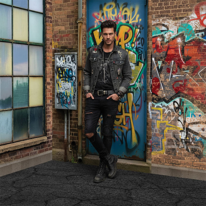 Brick wall graffiti printed photography backdrop lifestyle portrait fifth angle - Denny StudioEdge SECP-8863