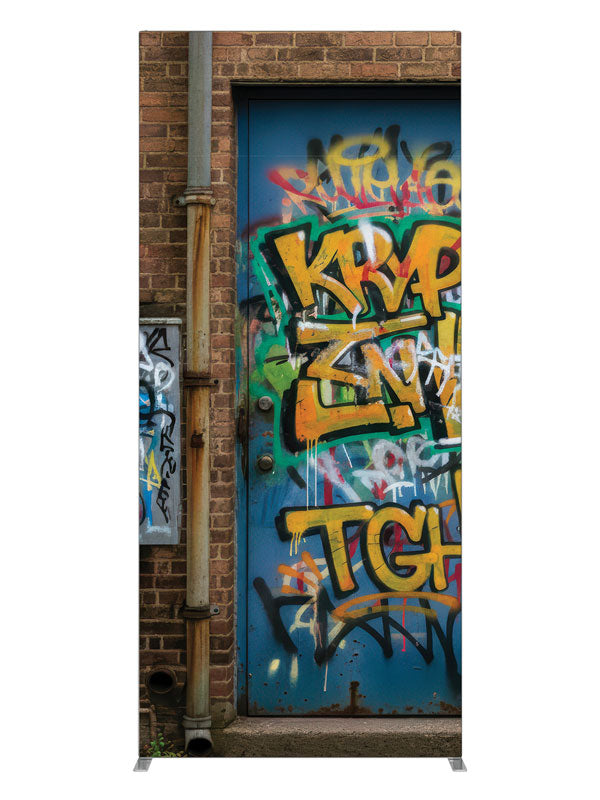 Brick warehouse wall graffiti metal door pipes printed backdrop 3ft - Denny StudioEdge SECP-8864