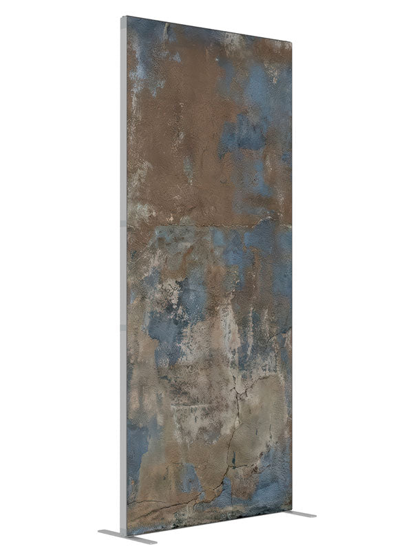 Brown Blue Textured Plaster Wall shown at an angled view, photography backdrop panel for Denny StudioEdge silicone edge frame, 3 ft