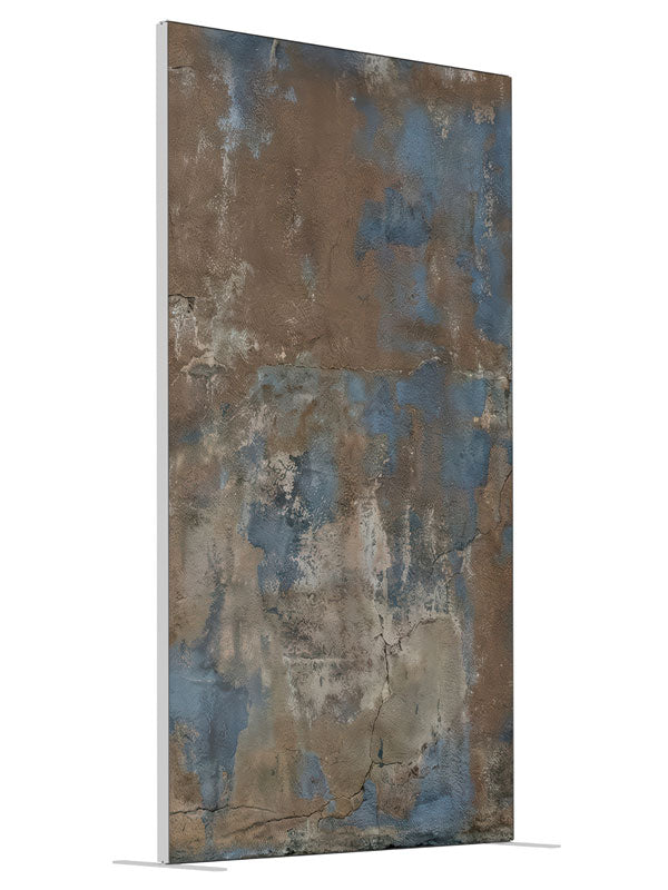 Brown Blue Textured Plaster Wall shown at an angled view, photography backdrop panel for Denny StudioEdge silicone edge frame, 4 ft