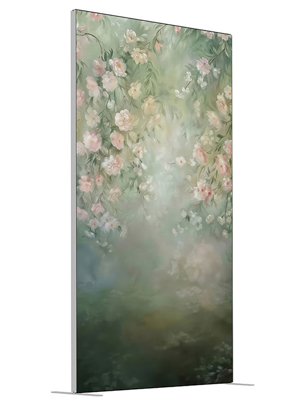 Cascading white floral garden green printed backdrop angled view 4ft - Denny StudioEdge SECP-8769