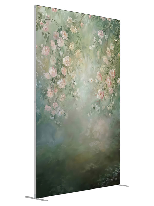 Cascading white floral garden green printed backdrop angled view 5ft - Denny StudioEdge SECP-8769