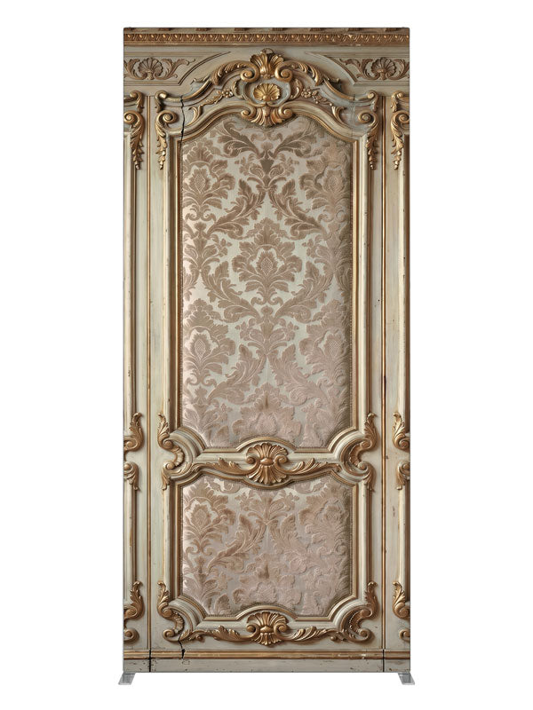 Ornate ivory-and-gold wall paneling with champagne damask brocade panels, 3ft photography backdrop panel for Denny StudioEdge silicone edge frame