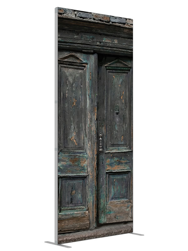 Charcoal Brick Wall Double Door shown at an angled view, photography backdrop panel for Denny StudioEdge silicone edge frame, 3 ft