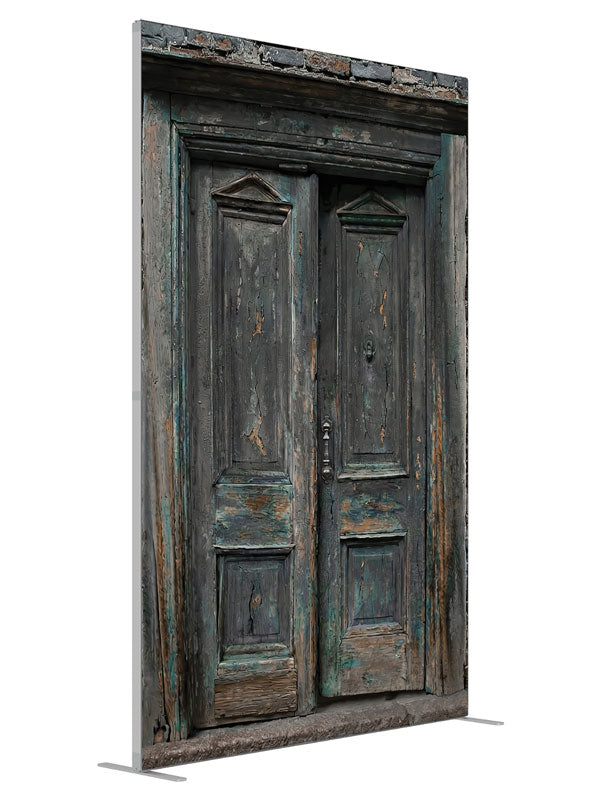 Charcoal Brick Wall Double Door shown at an angled view, photography backdrop panel for Denny StudioEdge silicone edge frame, 5 ft