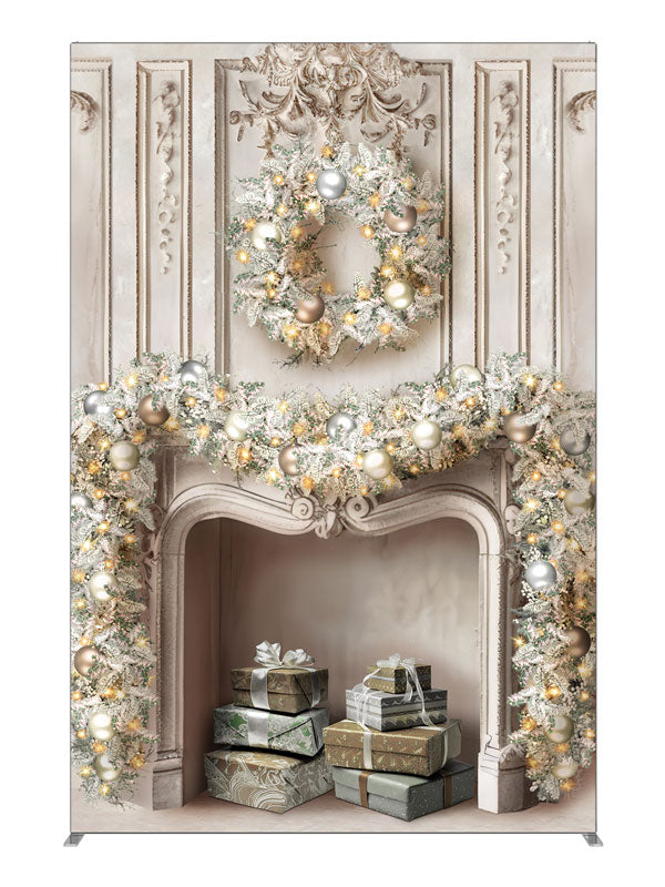 Christmas Baroque Fireplace, photography backdrop panel for Denny StudioEdge silicone edge frame, 5 ft
