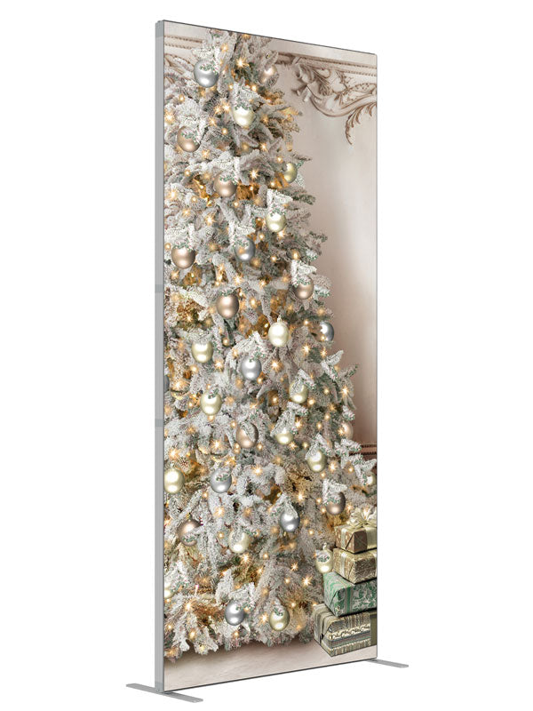 Christmas Baroque Tree shown at an angled view, photography backdrop panel for Denny StudioEdge silicone edge frame, 3 ft