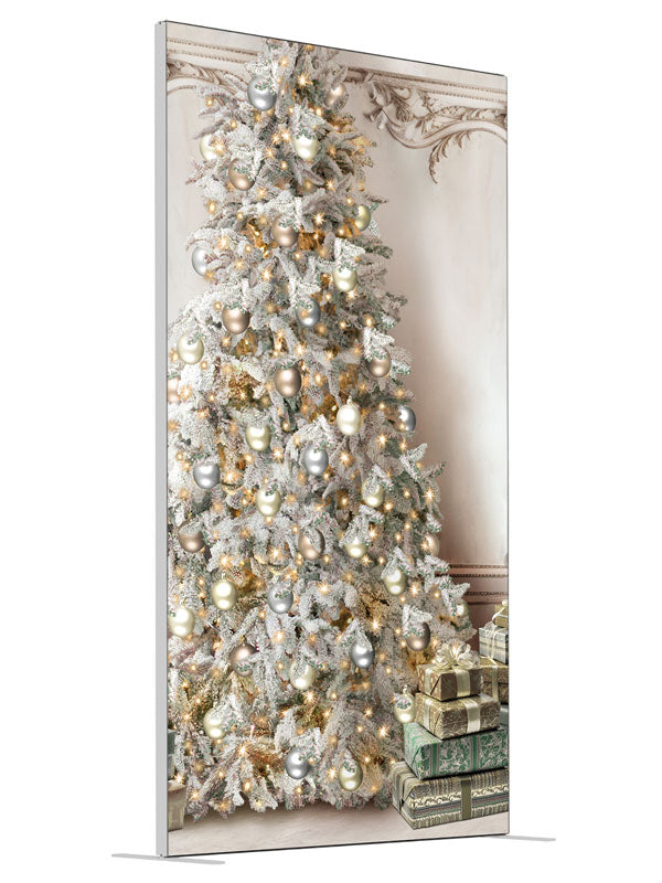 Christmas Baroque Tree shown at an angled view, photography backdrop panel for Denny StudioEdge silicone edge frame, 4 ft