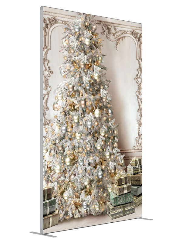 Christmas Baroque Tree shown at an angled view, photography backdrop panel for Denny StudioEdge silicone edge frame, 5 ft