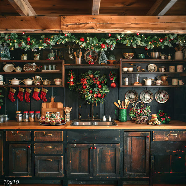 Kitchen Photo Box Backdrop Christmas Kitchen Photography Backdrop - Denny Mfg