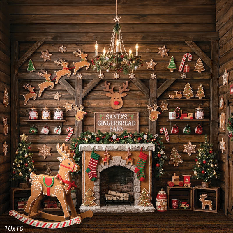 gingerbread barn Christmas studio background with barn wood walls CP-8877