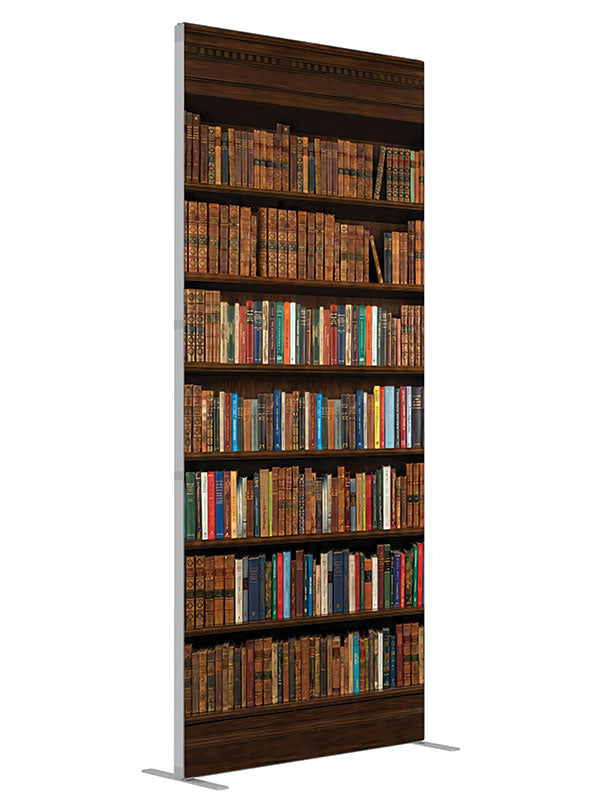 Classic library bookshelf dark wood printed backdrop angled view 3ft - Denny StudioEdge SECP-8945