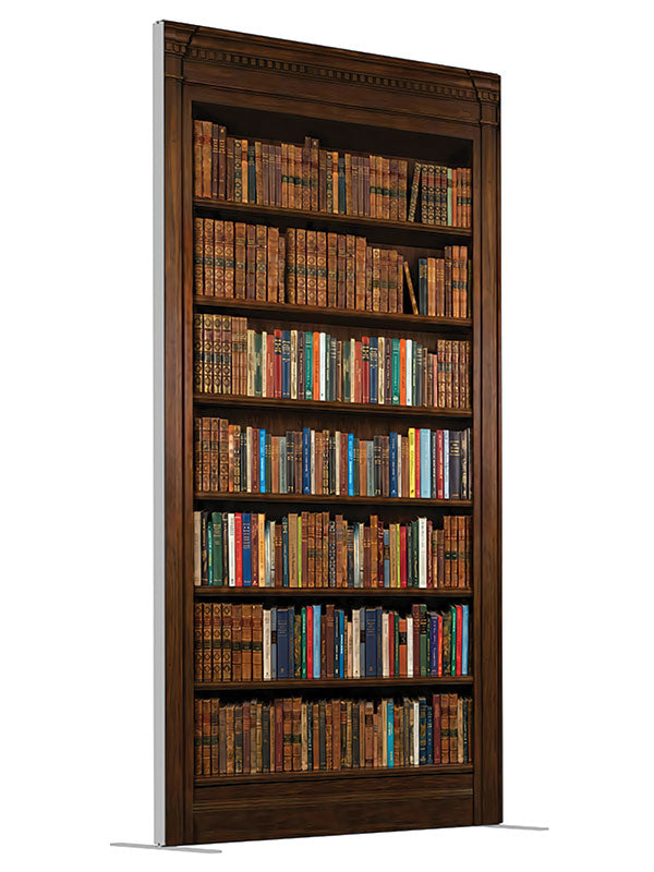 Classic library bookshelf dark wood printed backdrop angled view 4ft - Denny StudioEdge SECP-8945