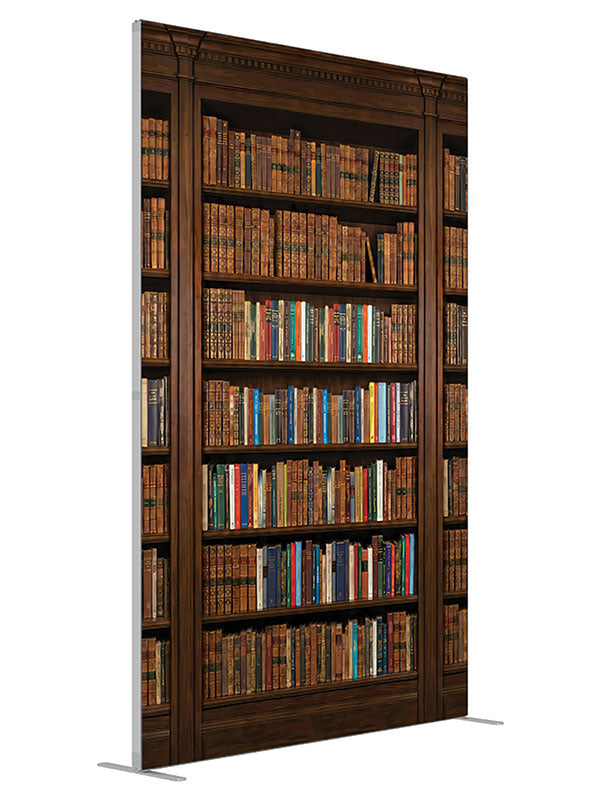 Classic library bookshelf dark wood printed backdrop angled view 5ft - Denny StudioEdge SECP-8945