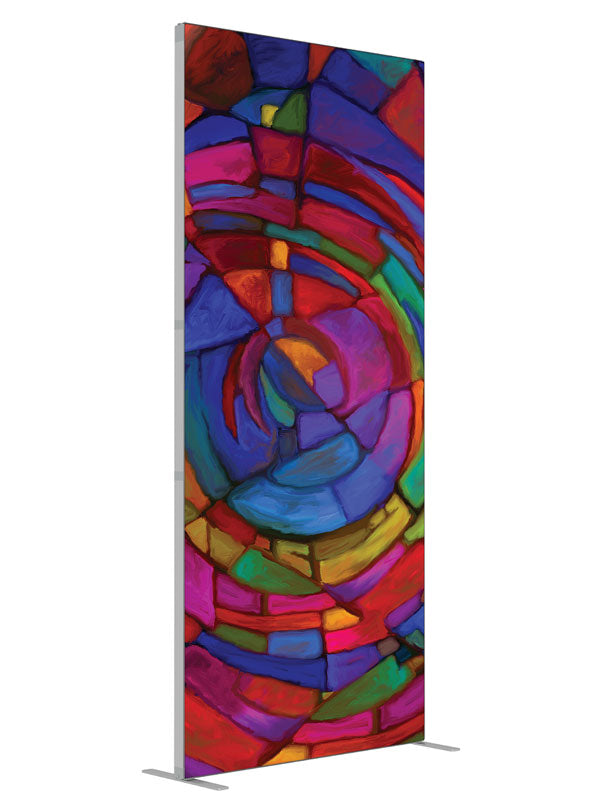 Color Wheel Stained Glass Abstract shown at an angled view, photography backdrop panel for Denny StudioEdge silicone edge frame, 3 ft