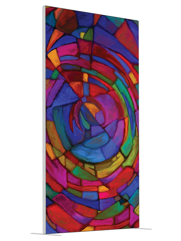Color Wheel Stained Glass Abstract shown at an angled view, photography backdrop panel for Denny StudioEdge silicone edge frame, 4 ft