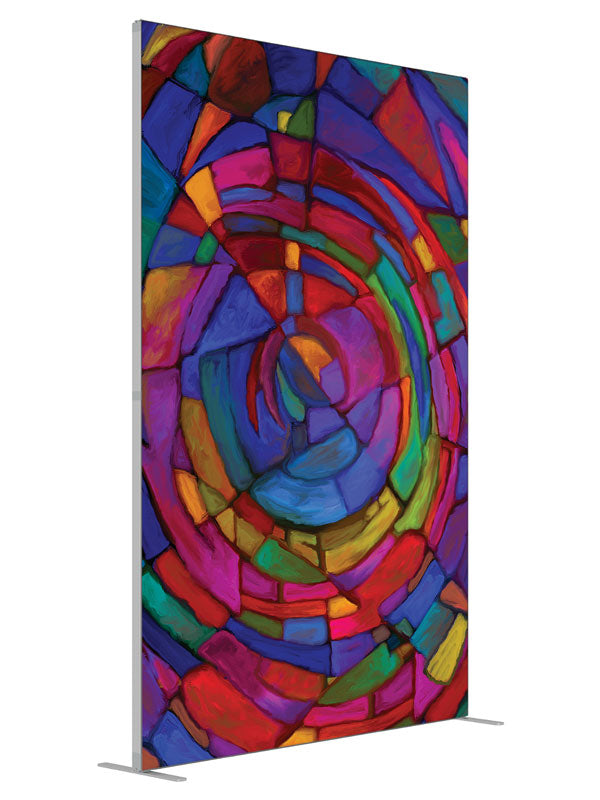 Color Wheel Stained Glass Abstract shown at an angled view, photography backdrop panel for Denny StudioEdge silicone edge frame, 5 ft