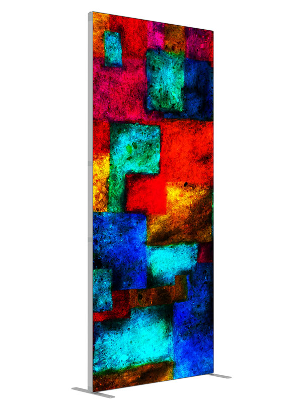 Colored Geo Geometric Abstract shown at an angled view, photography backdrop panel for Denny StudioEdge silicone edge frame, 3 ft