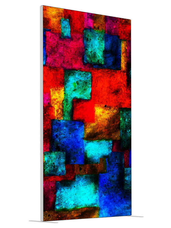 Colored Geo Geometric Abstract shown at an angled view, photography backdrop panel for Denny StudioEdge silicone edge frame, 4 ft