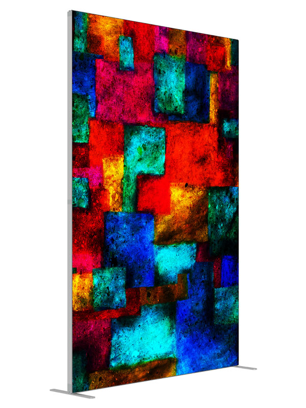 Colored Geo Geometric Abstract shown at an angled view, photography backdrop panel for Denny StudioEdge silicone edge frame, 5 ft