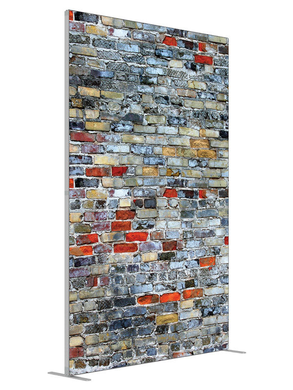 Colorful Brick shown at an angled view, photography backdrop panel for Denny StudioEdge silicone edge frame, 5 ft
