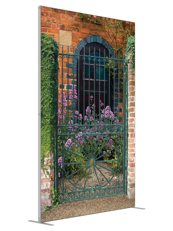 Courtyard View shown at an angled view, photography backdrop panel for Denny StudioEdge silicone edge frame, 5 ft