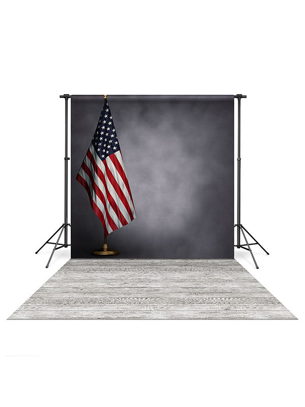 Classic U.S. Flag Backdrop and Gray Wood Planks Floor Drop Bundle
