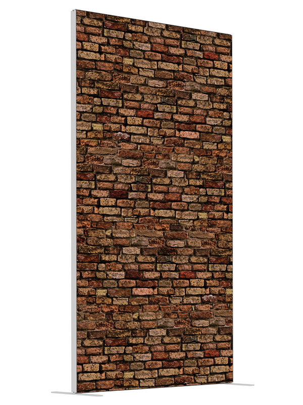 Crimson Brown Brick Wall shown at an angled view, photography backdrop panel for Denny StudioEdge silicone edge frame, 4 ft