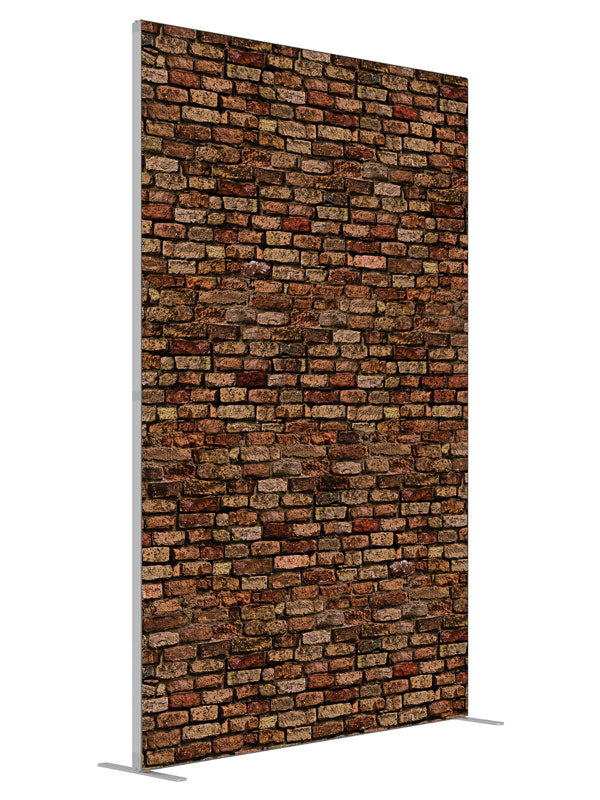 Crimson Brown Brick Wall shown at an angled view, photography backdrop panel for Denny StudioEdge silicone edge frame, 5 ft