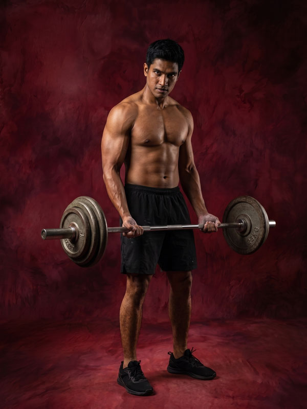 Crimson Wine deep wine mottled texture photography backdrop, shown with a muscular athlete lifting a barbell CP-9017