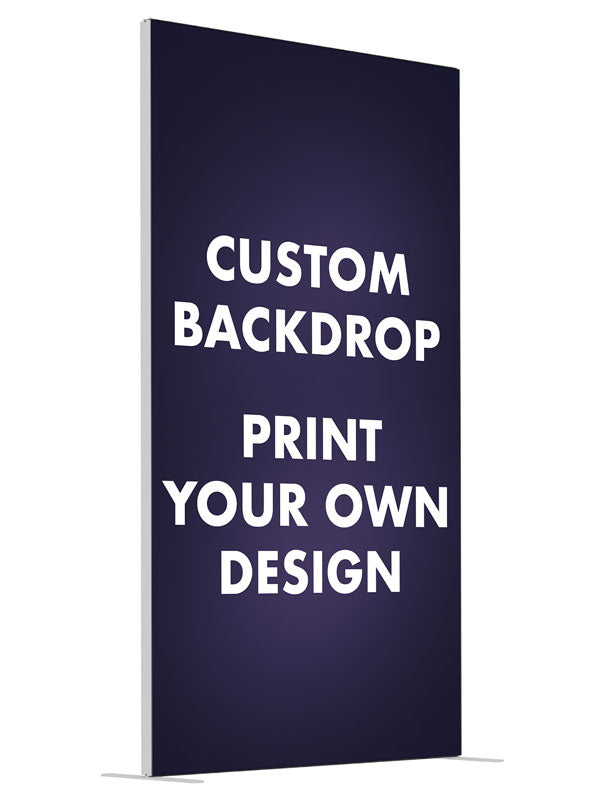 Custom print-your-own design, angled view, photography backdrop panel for Denny StudioEdge silicone edge frame, 4 ft
