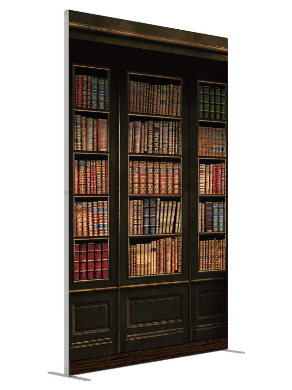 Dark library bookshelves printed backdrop angled view 5ft - Denny StudioEdge SECP-8502