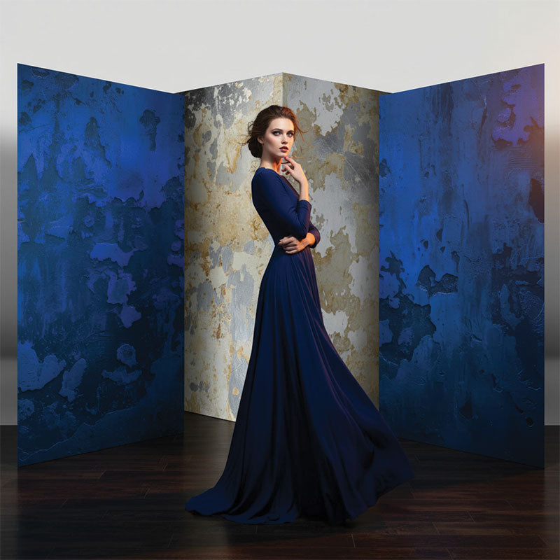 Deep blue abstract plaster texture printed photography backdrop lifestyle portrait session - Denny StudioEdge SECP-8853