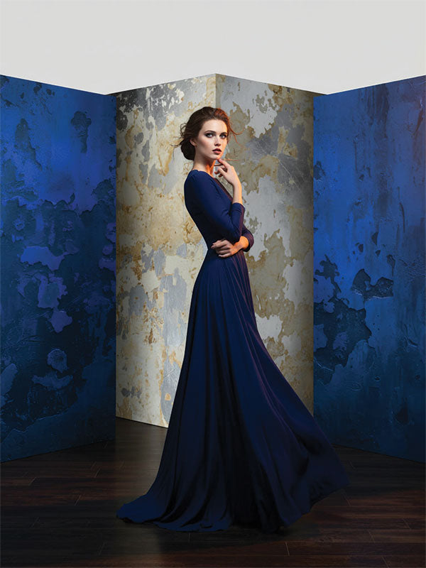 Deep blue abstract plaster texture printed photography backdrop lifestyle portrait session cropped - Denny StudioEdge SECP-8853