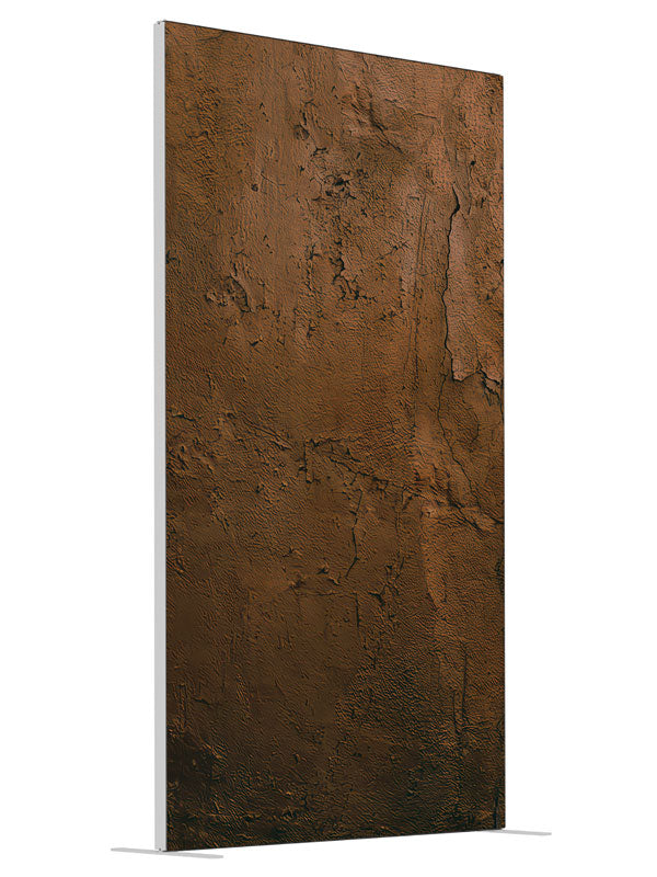 Deep Brown Cracked Plaster Wall shown at an angled view, photography backdrop panel for Denny StudioEdge silicone edge frame, 4 ft