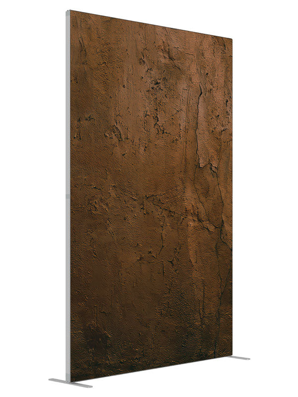 Deep Brown Cracked Plaster Wall shown at an angled view, photography backdrop panel for Denny StudioEdge silicone edge frame, 5 ft