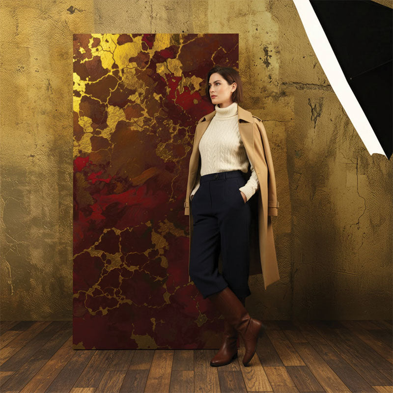 Deep red gold metallic vein texture printed photography backdrop lifestyle portrait session - Denny StudioEdge SECP-8858