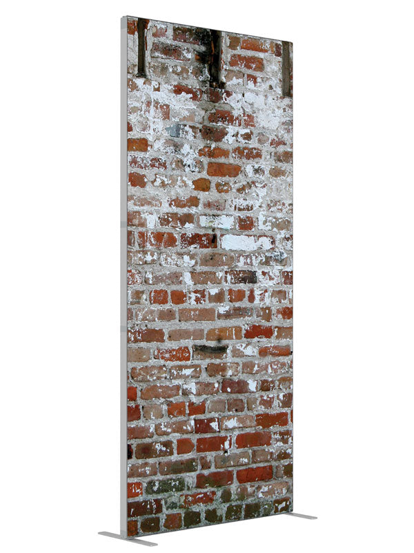 Distressed Brick shown at an angled view, photography backdrop panel for Denny StudioEdge silicone edge frame, 3 ft