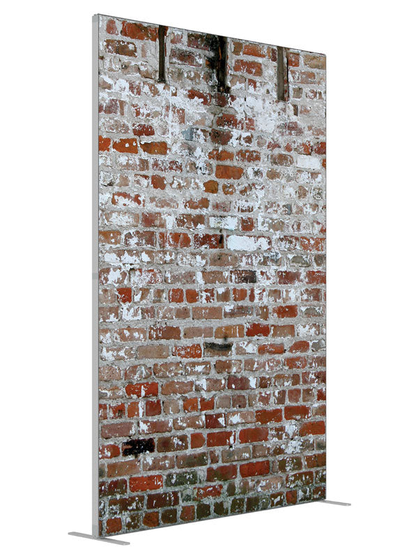 Distressed Brick shown at an angled view, photography backdrop panel for Denny StudioEdge silicone edge frame, 5 ft