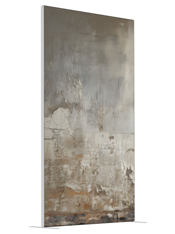 Distressed Grey Brown & Ivory Texture Wall shown at an angled view, photography backdrop panel for Denny StudioEdge silicone edge frame, 4 ft