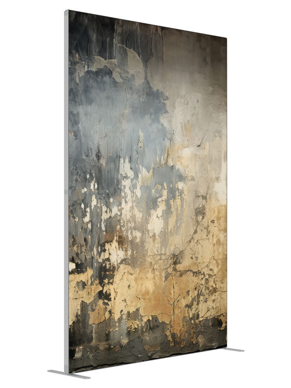 Distressed Grey Slate Ivory Texture Wall shown at an angled view, photography backdrop panel for Denny StudioEdge silicone edge frame, 5 ft