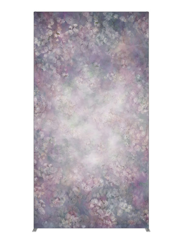 Soft mauve and dusty-rose florals around a glowing misty center, 4ft photography backdrop panel for Denny StudioEdge silicone edge frame