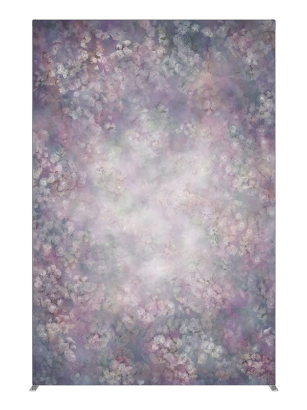 Soft mauve and dusty-rose florals around a glowing misty center, 5ft photography backdrop panel for Denny StudioEdge silicone edge frame