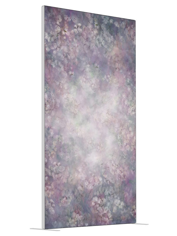 Soft mauve and dusty-rose florals around a glowing misty center, 4ft photography backdrop panel for Denny StudioEdge silicone edge frame