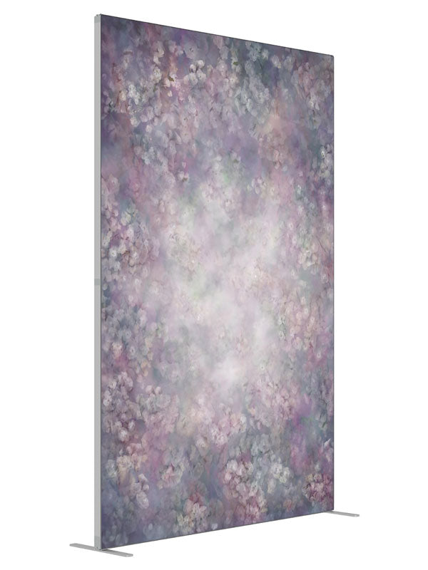 Soft mauve and dusty-rose florals around a glowing misty center, 5ft photography backdrop panel for Denny StudioEdge silicone edge frame