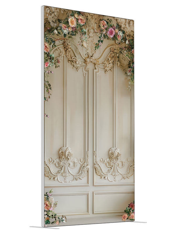 Elegant Spring Chateau Floral shown at an angled view, photography backdrop panel for Denny StudioEdge silicone edge frame, 4 ft