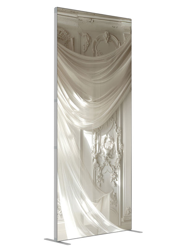 Elegant White Classical Panel shown at an angled view, photography backdrop panel for Denny StudioEdge silicone edge frame, 3 ft